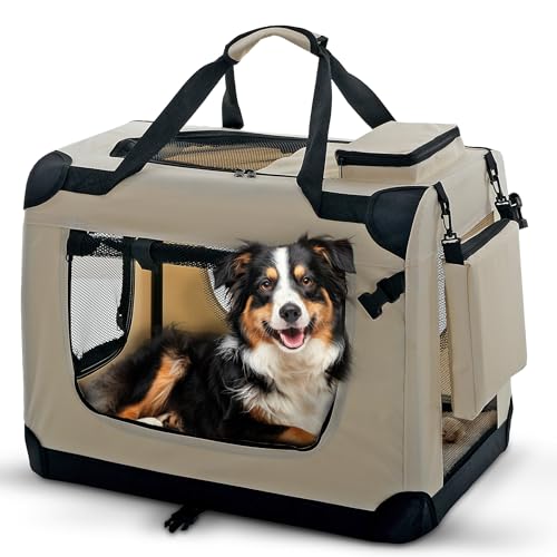 PET VIOLET Transportbox Hundebox Faltbar Katzenbox Hunde Tragetasche 70x52x50 cm, Beige von PET VIOLET