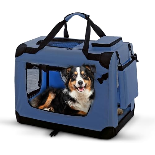 PET VIOLET Transportbox Hundebox Faltbar Katzenbox Hunde Tragetasche 70x52x50 cm, Blau von PET VIOLET