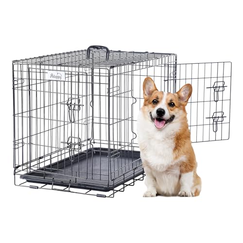 PETAPPY Hundekäfig, Hundebox Metall, 76,2 x 48,2 x 55cm, Hundebox Gitter, Hundegitterbox mit Herausnehmbarer Schale von PETAPPY