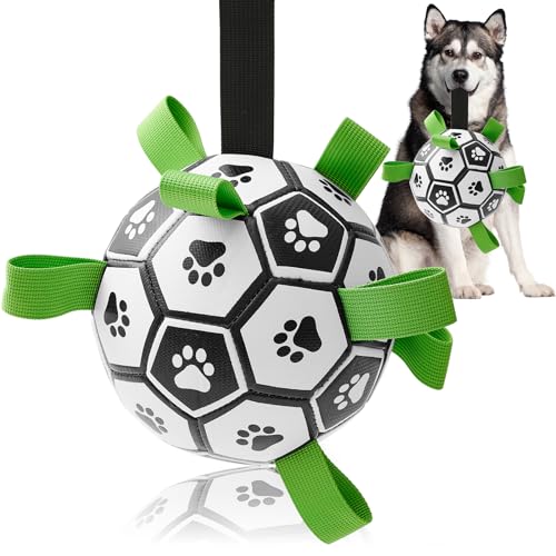 PETART Hundefußball mit Riemen, Hundekauspielzeug, interaktives Spielzeug für Hunde, Fußball-Design-Haustierspielzeug mit Riemen, zum Training, Spielen, Zähneputzen (Schwarz & Weiß, M-15cm) von PETART