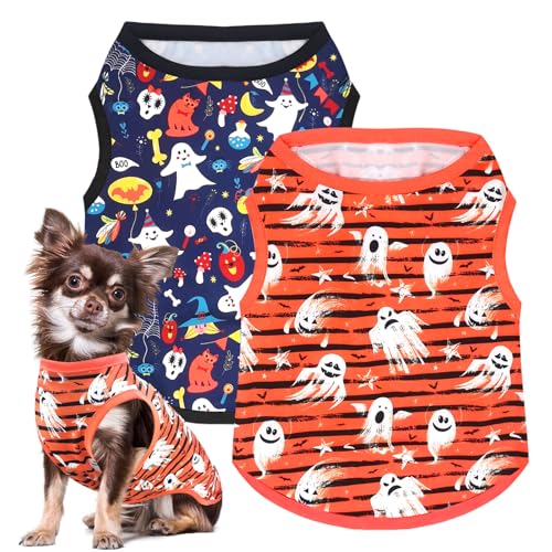 PETCARE Halloween-Kostüme für kleine und mittelgroße Hunde, Katzen, lustiger Kürbis, Halloween-Hundekleidung, niedlicher gestreifter Geist, Haustier, Welpen, Hund, Katze, Halloween-Kostüm, Outfits, 2 von PETCARE