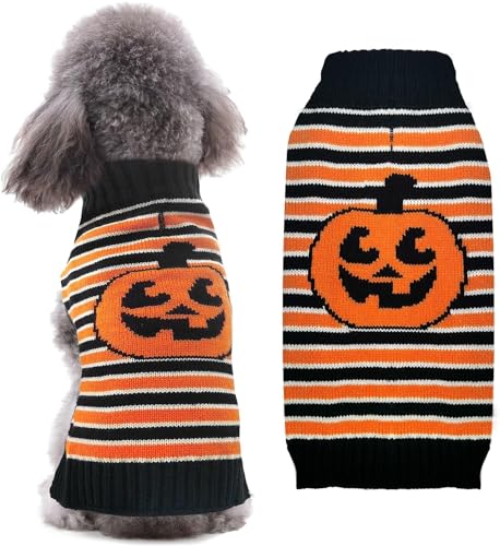 PETCARE Hundepullover, gestrickt, gestreift, Kürbis, Katze, Welpen, Haustierkostüm, Halloween, Urlaub, Party für kleine, mittelgroße und große Hunde Kleidung (gestreift, M) von PETCARE