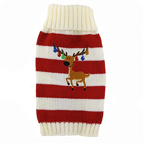 PETCARE Hundepullover Weihnachten Hund Rollkragenpullover Weihnachten Muster Strickwaren warme Haustier Pullover für Hundewelpen Party Puppy Geschenk für Hund (Rote Glocke Rentier, XL) von PETCARE