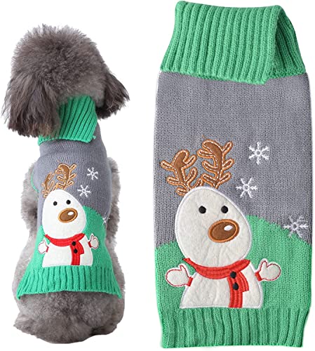 PETCARE Hundepullover Weihnachten Hund Rollkragenpullover Weihnachten Muster Strickwaren warme Haustier Pullover für Hundewelpen Party Puppy Geschenk für Hund (graugrüner Elch, 2XL) von PETCARE