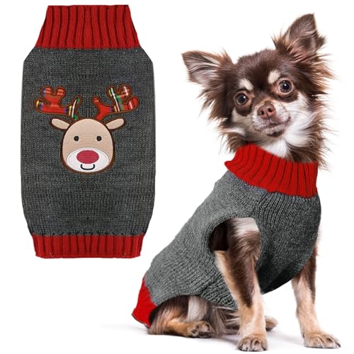 PETCARE Rentier-Weihnachts-Hundepullover, grauer Katzenpullover, Weste, Cartoon-Elch, Haustier, Urlaub, Hundekleidung, Welpenpullover für kleine, mittelgroße und große Hunde, Hundekostüm, Größe XXL von PETCARE