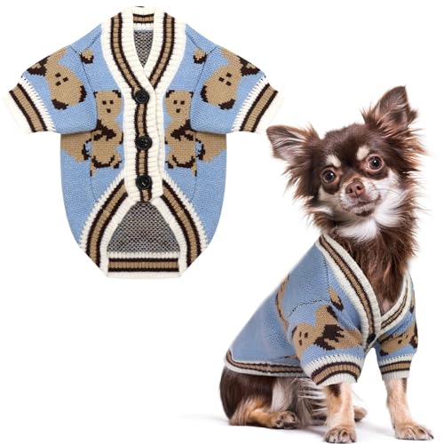 PETCARE Strickjacke Hundepullover Niedlicher Bär Welpenmantel Weich Gestrickt Warme Herbst Winter Hundekleidung für kleine Hunde Junge Mädchen Haustier Katze Outfit Chihuahua Shih Tzu Kostüm, Blau, von PETCARE