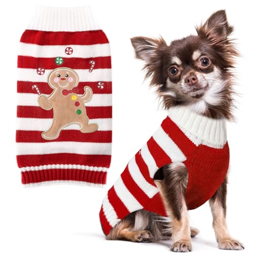 PETCARE Weihnachten Hund Kostüm Haustier Hund Pullover Weste Niedlich Bär Rot Gestreifte Katzenpullover Warme Winter Hundekleidung für Kleine Mittlere Große Hunde Katzen Ugly Xmas Welpe Doggy Chihuahua Yorkie Outfits, Klein von PETCARE