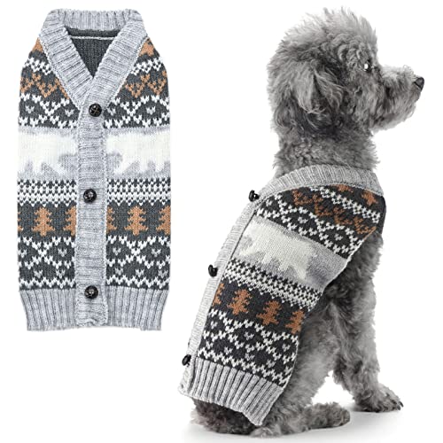 PETCARE Weihnachten Hund Pullover Weste Grau Elegant Niedlich Eisbär Katze Pullover Warme Winter Hundekleidung für Kleine Mittel Große Hunde Katzen Ugly Xmas Haustier Hund Kostüm Welpe Hunde Outfits, X-Small von PETCARE