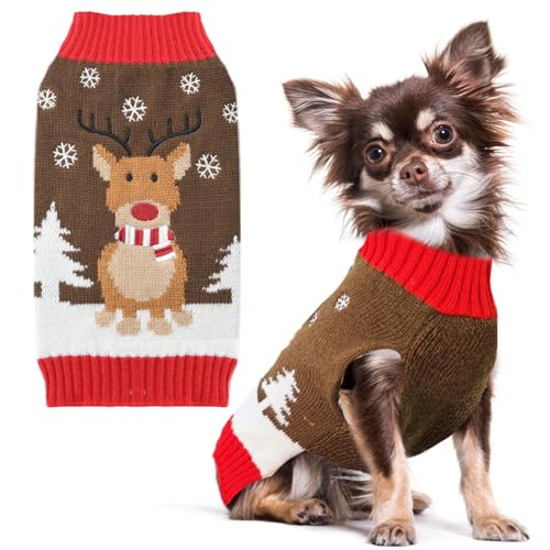 PETCARE Weihnachtspullover für Hunde, niedlicher Cartoon-Elch, braun, Schneeflocken-Pullover, Welpenweste, Weihnachtsbekleidung, Haustierkostüm, Größe XL von PETCARE