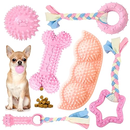Petcare Kauspielzeug für Welpen, zum Zahnen – niedliche rosa weiche Gummiseilbälle für kleine Hunde, Yorkies – lustige Knochen, saubere Zähne, 6 Stück von PETCARE