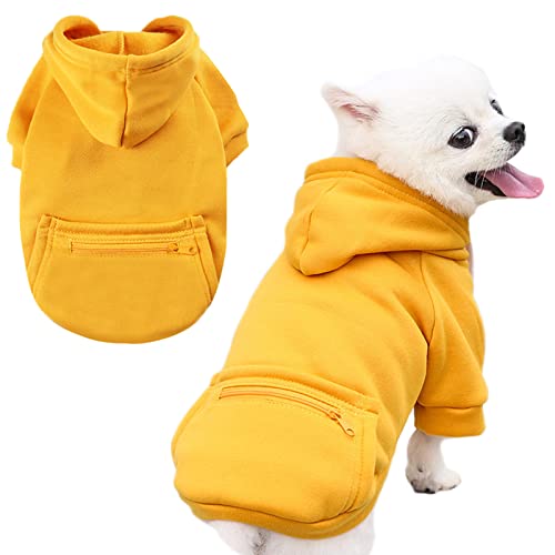 Petcare Hunde-Kapuzenpullover aus Fleece, Hundeanzug für den Herbst und Winter, warm, für kleine Hunde, Katzen, Kleidung (Gelb, Größe L) von PETCARE