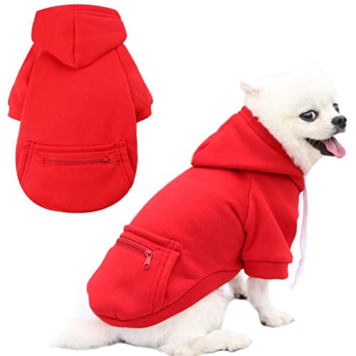 Petcare Hunde-Kapuzenpullover aus Fleece, Hundeanzug für den Herbst und Winter, warm, für kleine Hunde, Katzen, Kleidung (Rot, Größe XL) von PETCARE