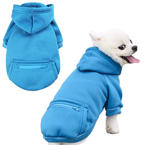 Petcare Hunde-Kapuzenpullover aus Fleece, für den Herbst und Winter, warm, für kleine Hunde, Katzen, Kleidung (Blau, Größe L) von PETCARE