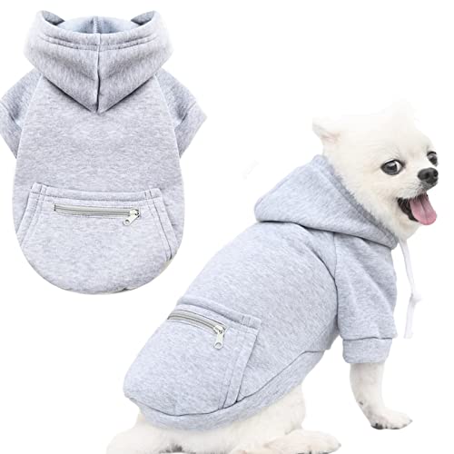 Petcare Hunde-Kapuzenpullover aus Fleece, für den Herbst und Winter, warm, für kleine Hunde, Katzen, Kleidung (Grau, Größe L) von PETCARE