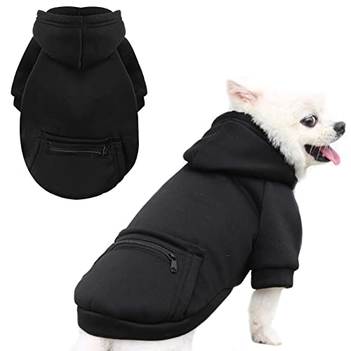 Petcare Hunde-Kapuzenpullover aus Fleece, für den Herbst und Winter, warm, für kleine Hunde, Katzen, Kleidung (Schwarz, Größe L) von PETCARE