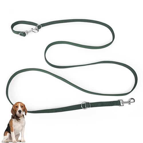 PETCOOZ Hundeleine 3 m Verstellbare Schleppleine mit 2 Karabiner, Verdickte Doppelleine Führleine für Kleine Mittelgroße Hunde, Freihandleinen Übungsleine aus Nylon, Dunkelgrün von PETCOOZ