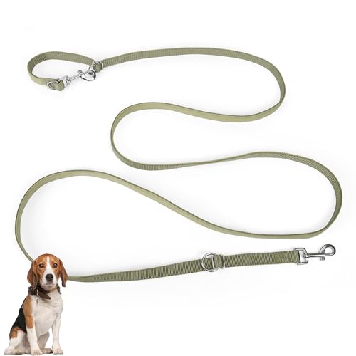 PETCOOZ Hundeleine 3 m Verstellbare Schleppleine mit 2 Karabiner, Verdickte Doppelleine Führleine für Kleine Mittelgroße Hunde, Freihandleinen Übungsleine aus Nylon, Grasgrün von PETCOOZ