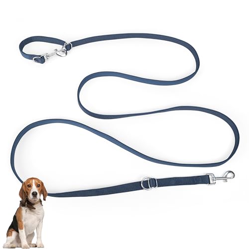 PETCOOZ Hundeleine 3 m Verstellbare Schleppleine mit 2 Karabiner, Verdickte Doppelleine Führleine für Kleine Mittelgroße Hunde, Freihandleinen Übungsleine aus Nylon, Marineblau von PETCOOZ