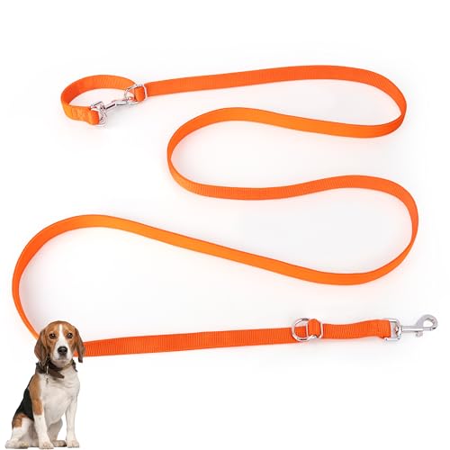 PETCOOZ Hundeleine 3 m Verstellbare Schleppleine mit 2 Karabiner, Verdickte Doppelleine Führleine für Kleine Mittelgroße Hunde, Freihandleinen Übungsleine aus Nylon, Orange von PETCOOZ