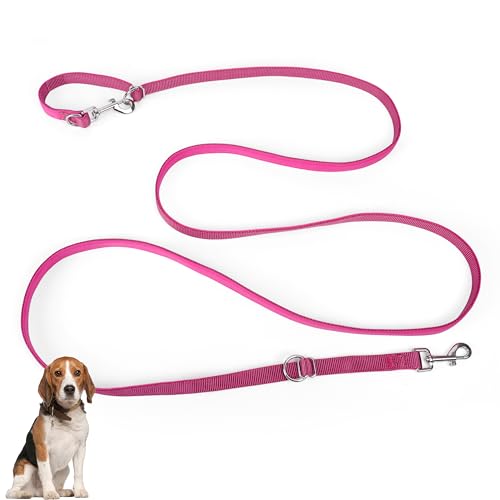 PETCOOZ Hundeleine 3 m Verstellbare Schleppleine mit 2 Karabiner, Verdickte Doppelleine Führleine für Kleine Mittelgroße Hunde, Freihandleinen Übungsleine aus Nylon, Purpurrot von PETCOOZ