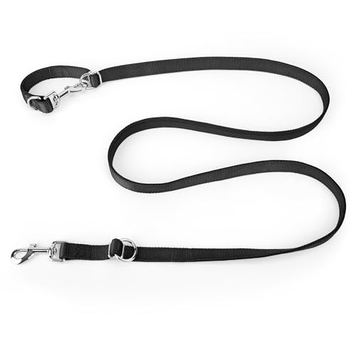 PETCOOZ Hundeleine 2M Verstellbare Schleppleine mit 2 Karabiner, Führleine Doppelleine für Kleine, Mittelgroße Hunde, Verdickte Freihandleinen, Übungsleine aus Dauerhafte Nylon, Schwarz von PETCOOZ