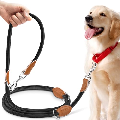 PETCOOZ Hundeleine 3 M Verstellbare Schleppleine mit 2 Karabiner, Führleine Doppelleine für Mittelgroße Große Hunde, Verdickte Freihandleinen, Übungsleine aus Dauerhafte Nylon, Schwarz von PETCOOZ