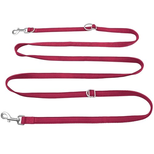 PETCOOZ Hundeleine 3 M Verstellbare Schleppleine mit 2 Karabiner, Führleine Doppelleine für Kleine, Mittelgroße Hunde, Verdickte Freihandleinen, Übungsleine aus Dauerhafte Nylon, Weinrot von PETCOOZ