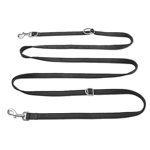 PETCOOZ Hundeleine 3M Verstellbare Schleppleine mit 2 Karabiner, Führleine Doppelleine für Kleine, Mittelgroße Hunde, Verdickte Freihandleinen, Übungsleine aus Dauerhafte Nylon, Schwarz von PETCOOZ