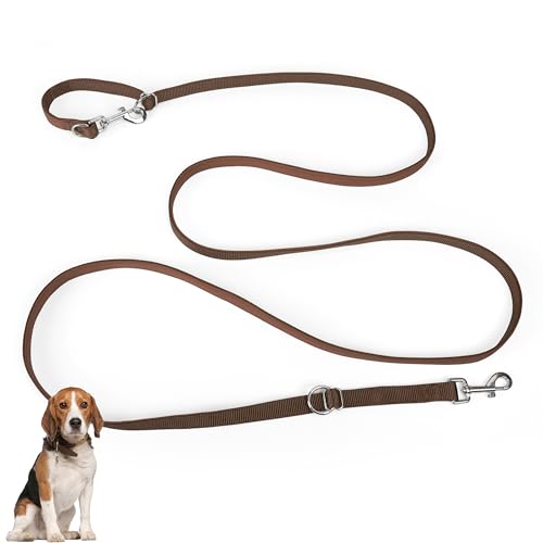 PETCOOZ Hundeleine 3 m Verstellbare Schleppleine mit 2 Karabiner, Verdickte Doppelleine Führleine für Kleine Mittelgroße Hunde, Freihandleinen Übungsleine aus Nylon, Braun von PETCOOZ