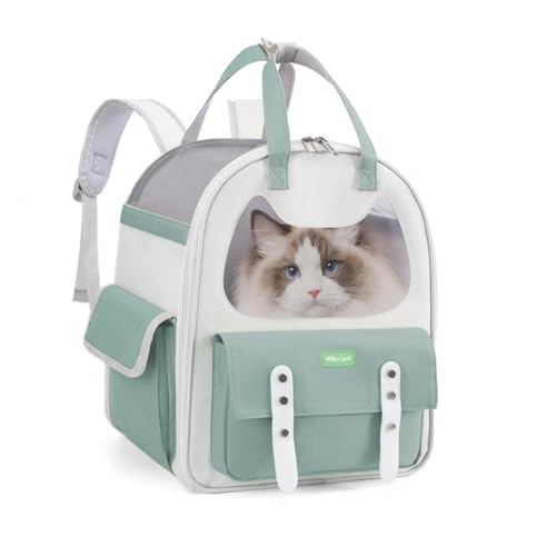 PETCUTE Faltbare Hunderucksack für Katzen und Kleine Hunde,Atmungsaktive Katzenrucksack mit Fenster und Haustiermatte,Airline Genehmigt,Haustier Rucksack mit Taschen,Rucksack für Hunde bis 7.5 kg von PETCUTE