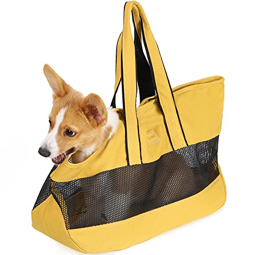 PETCUTE Haustier Handtasche,Atmungsaktiv Hundetragetasche Handtasche mit Sicherheitsleine,Faltbare Reise Schultertasche Haustier Tragetasche für Welpen Kleine Hunde Katzen,Abnehmbares Polster von PETCUTE