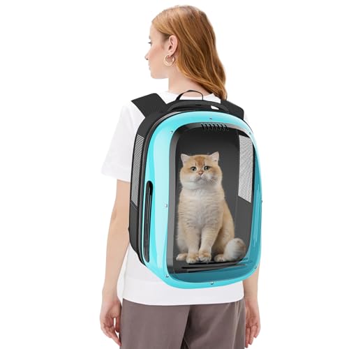 PETCUTE Haustier Katze Träger Rucksack, Panorama Fenster Katzen Rucksack für Kleine mittlere Katze Welpen,Hund Träger Rucksack mit Herausnehmbarer Matte,Haustier Rucksack für Reise Wandern Camping von PETCUTE