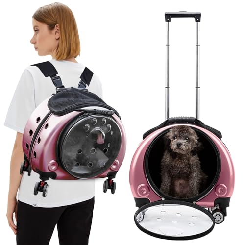 PETCUTE Haustier Rucksack,Faltbare Haustier-Tragerucksack Bis 7.5 Kg mit Herausnehmbarer Matte,Gute Belüftung Hundetrolley Hunderucksack mit Premium-rädern, Ideal für Reisen, Spaziergänge von PETCUTE