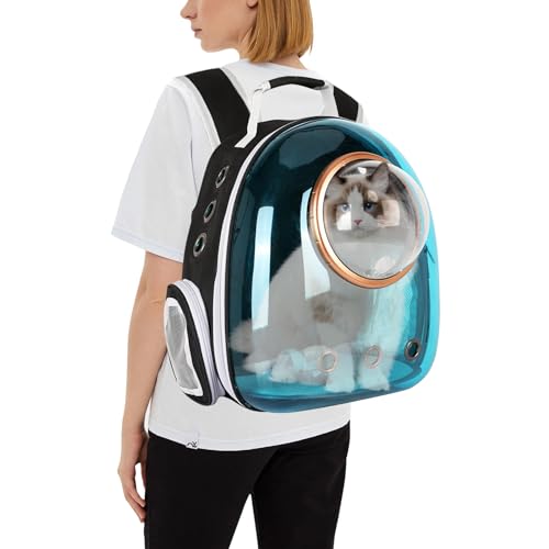 PETCUTE Haustier Rucksack Raumkapsel,Atmungsaktive Wärme Proof,Katzen Rucksack Träger mit Sicherheitsleine,wasserdichte,Katzenrucksack für Kleine Mittelgroße Hunde Katzen Welpen,für Reisen,Blau von PETCUTE