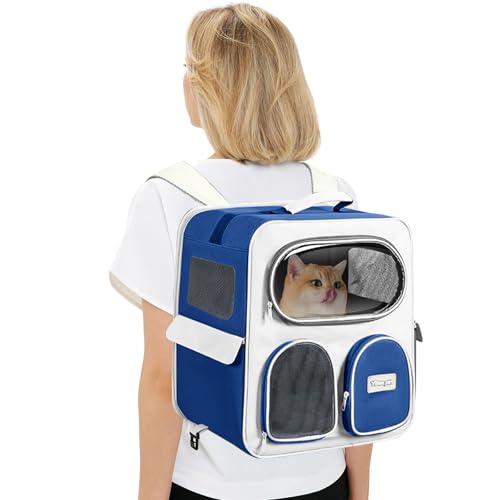 PETCUTE Haustier Rucksack für Katzen und Hunde,Foldable Haustiertrage-Rucksack mit Abnehmbarem Trolley,Multifunktionaler,Atmungsaktive Katzen Transport Rucksack mit Taschen,Für Reisen,Camping von PETCUTE