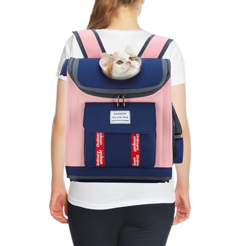 PETCUTE Haustier Rucksack für Kleine Hunde und Katzen,Atmungsaktiv Katzenrucksack Hunderucksack mit Sicherheitsleine,Herausnehmbarer Matte,Hunde Rucksack mit Reflektierender Streifen,für zum Reisen von PETCUTE