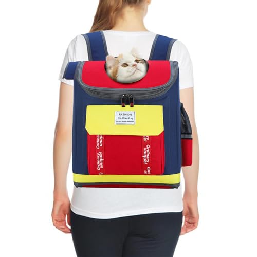 PETCUTE Haustier Rucksack für Kleine Hunde und Katzen,Atmungsaktiv Katzenrucksack Hunderucksack mit Sicherheitsleine,Herausnehmbarer Matte,Hunde Rucksack mit Reflektierender Streifen,für zum Reisen von PETCUTE