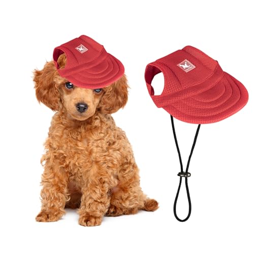 PETCUTE Hunde Baseballmütze,Verstellbar Atmungsaktiv Haustier Sonnenhut mit Ohrlöchern,Sonnenschutz Hut Hundecap mit Verstellbarem Kinnriemen,für Kleine, mittlere und große Hunde und Katzen,Outdoor von PETCUTE