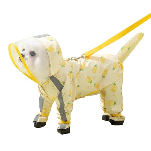 PETCUTE Hunde Regenmantel,wasserdichte Hunde-Regenjacke mit Kapuze,Verstellbare Vierbeiner Hunderegenmantel mit Leinenlöchern, Reflektierender Riemen,für kleine, mittelgroße Hunde von PETCUTE