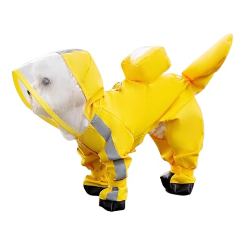 PETCUTE Hunde Regenmantel,wasserdichte Hunde-Regenjacke mit Kapuze,Verstellbare Vierbeiner Hunderegenmantel mit Leinenlöchern, Reflektierender Riemen,für kleine, mittelgroße Hunde von PETCUTE