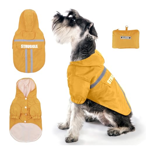 PETCUTE Hunde Regenmantel Regenjacke Hund mit Bauchschutz Dackel Regenmantel füR Kleine GroßE Hunde Leichter Verstaubarer Kapuzen Hunde Regenmantel Poncho Wasserdicht Atmungsaktive von PETCUTE