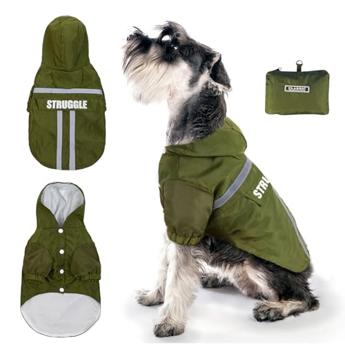 PETCUTE Hunde Regenmantel Regenjacke Hund mit Bauchschutz Dackel Regenmantel füR Kleine GroßE Hunde Leichter Verstaubarer Kapuzen Hunde Regenmantel Poncho Wasserdicht Atmungsaktive von PETCUTE