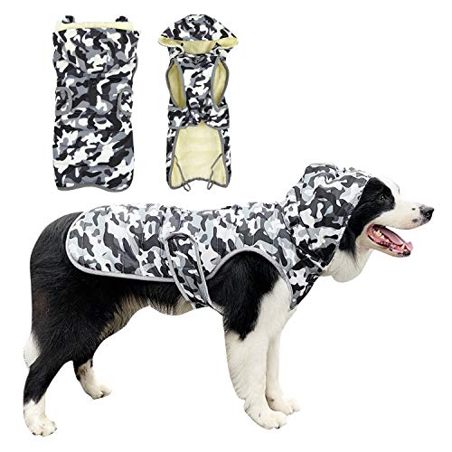 PETCUTE Hunde Wintermantel Wasserfester und Winddichter Hundebekleidung mit Kapuze Warmem Hundejacken Gefüttert mit Baumwollfleece(Weiße Tarnung S-Neck:46cm) von PETCUTE