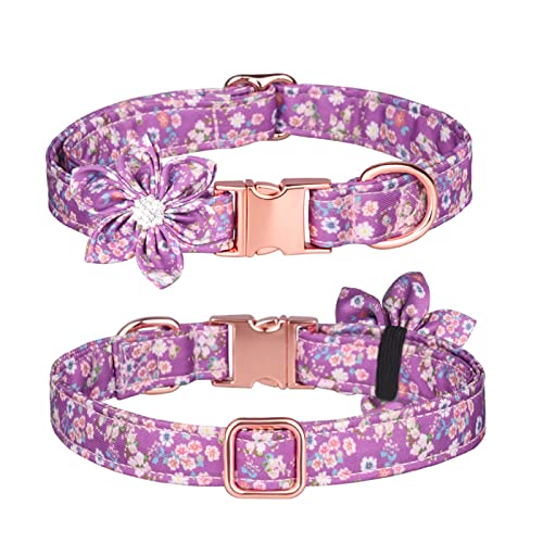 PETCUTE Hundehalsband mit Blume und Fliege,Stilvolle Hundehalsband,Verstellbarer Hundehalsband für Kleine/Mittelgroße/Große Hunde und Katzen,Atmungsaktiv Haustier Halsbänder mit Metallschnallen von PETCUTE