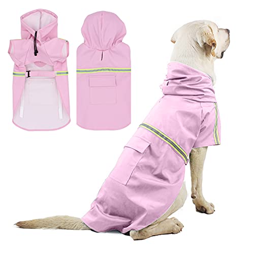 PETCUTE Hunderegenmantel,Winddicht Wasserdicht Hunde Regenmantel mit Reflektierenden Streifen, Verstellbarer Hunde Regenjacke mit Kapuze und Kragenloch für Kleine Mittelgroße und Große Hunde von PETCUTE