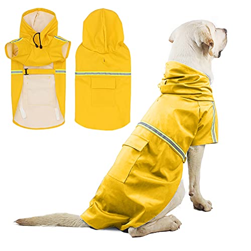 PETCUTE Hunderegenmantel,Winddicht Wasserdicht Hunde Regenmantel mit Reflektierenden Streifen, Verstellbarer Hunde Regenjacke mit Kapuze und Kragenloch für Kleine Mittelgroße und Große Hunde von PETCUTE