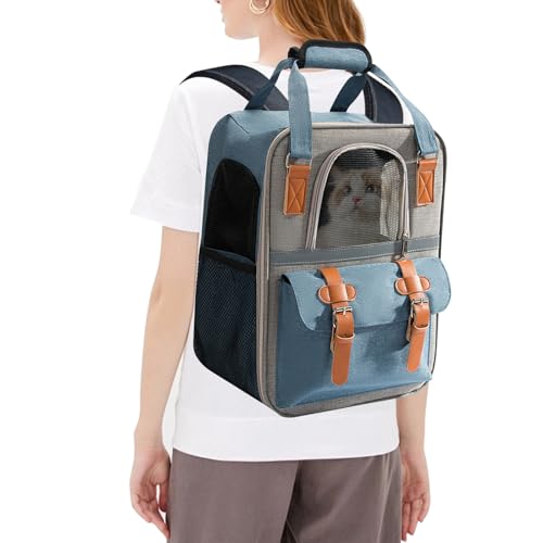 PETCUTE Hunderucksack Katzenrucksack,Atmungsaktiv Rucksäcke für Kleine Hunde und Katzen,Reflektierender Riemen,Faltbar Haustier Rucksack mit Abnehmbarer Mattezum,Innerer Sicherheitsgurt zum Wandern von PETCUTE