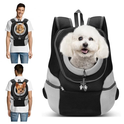 PETCUTE Rucksack für Haustier Atmungsaktive Verstellbar Haustiertragetasche Rucksack mit Fenster,Haustier Tasche für Hunde,Gepolsterter Schultergurt,Airline Genehmigt,Schwarz,XL von PETCUTE