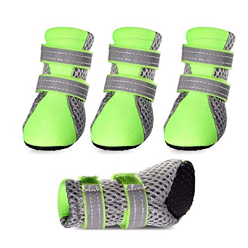 PETCUTE Hundeschuhe Pfotenschutz Wasserdicht Hunde Schuhe Anti-rutsch Schneeschuhe für Hunde mit Reflektierendem Rieme(Grün M-4.5 * 3.6 cm) von PETCUTE