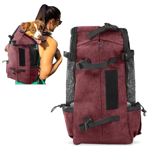 PETCUTE Hundetasche Hundetransporttasche Tragetasche für Hunde Katzen Wanderrucksack Seite Atmungsaktives Netz Rucksack für Mittel Hunde Katzen bis zu 10 kg Rot von PETCUTE